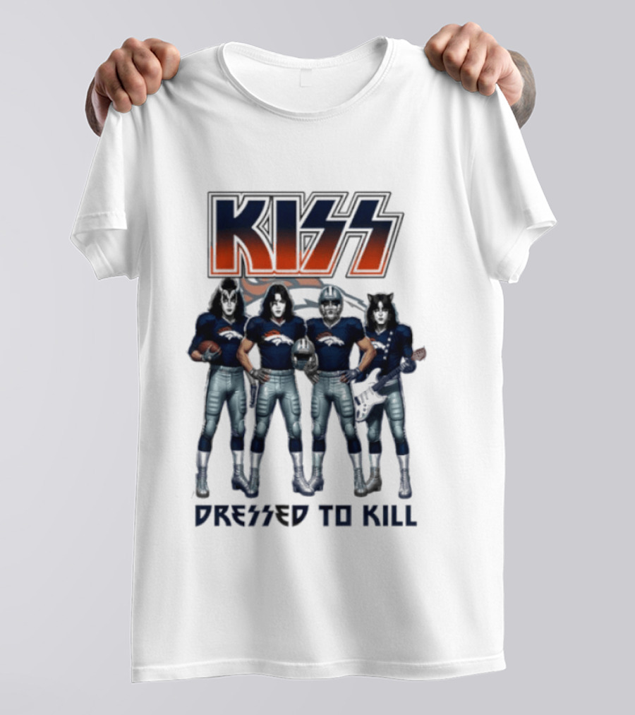 KISS Dressed To Kill Denver Broncos Football Team Collaboration T-Shirt