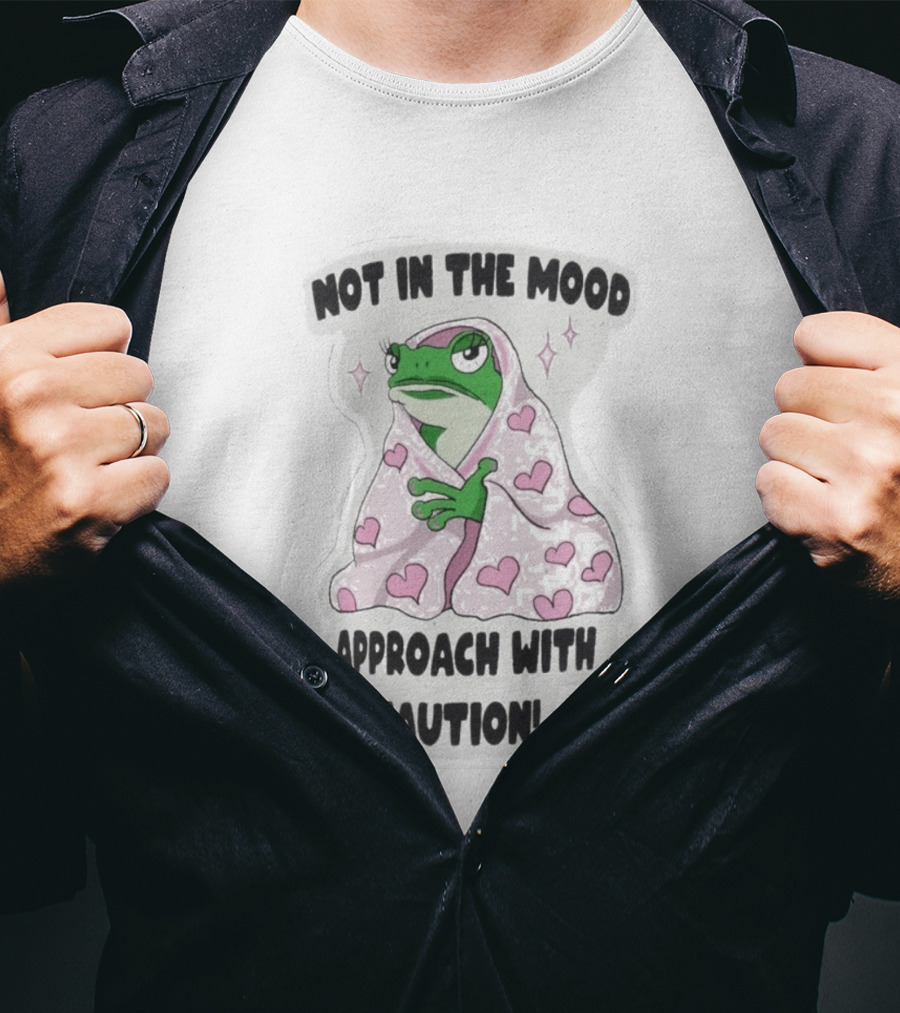 Not In The Mood Frog Wrapped In Blanket Approach With Caution T-Shirt