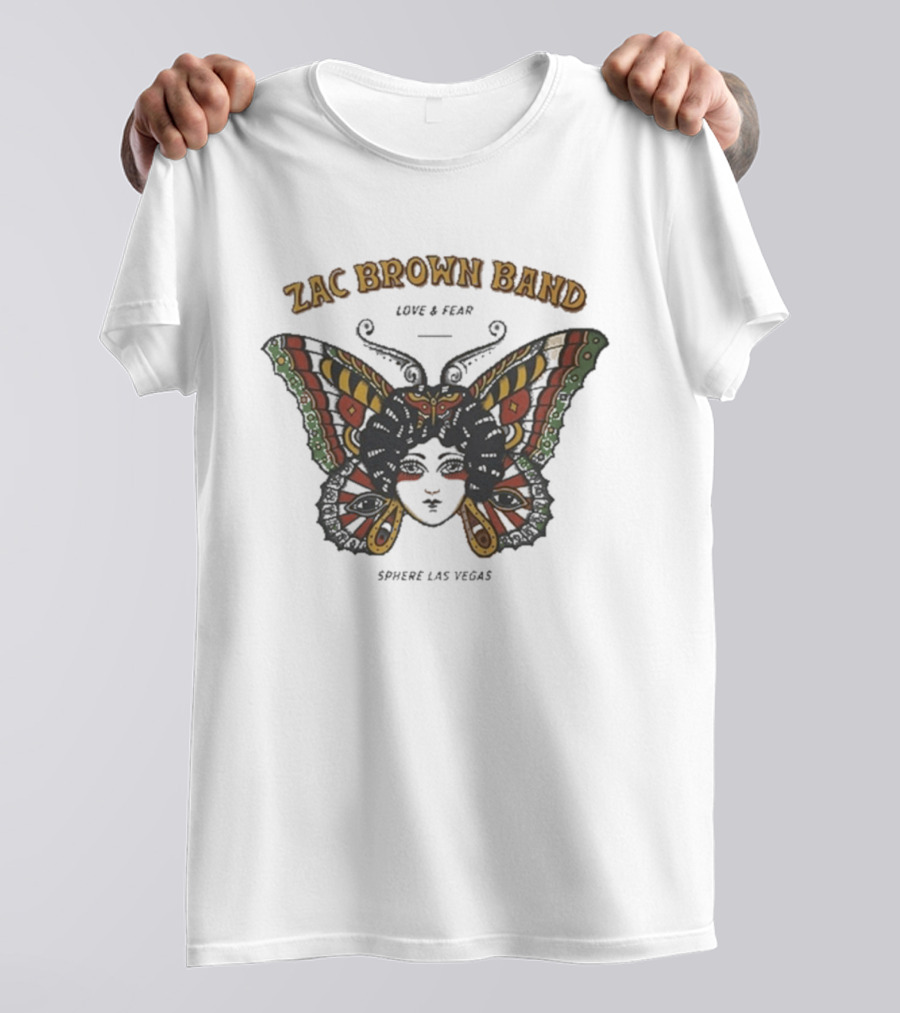 Zac Brown Band Love Fear Sphere Las Vegas Butterfly Lady T-Shirt