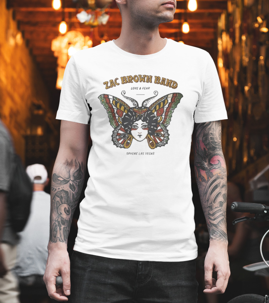 Zac Brown Band Love Fear Sphere Las Vegas Butterfly Lady T-Shirt