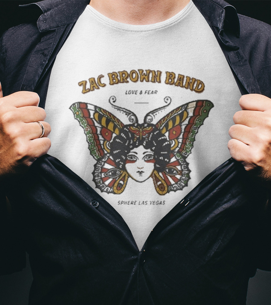 Zac Brown Band Love Fear Sphere Las Vegas Butterfly Lady T-Shirt