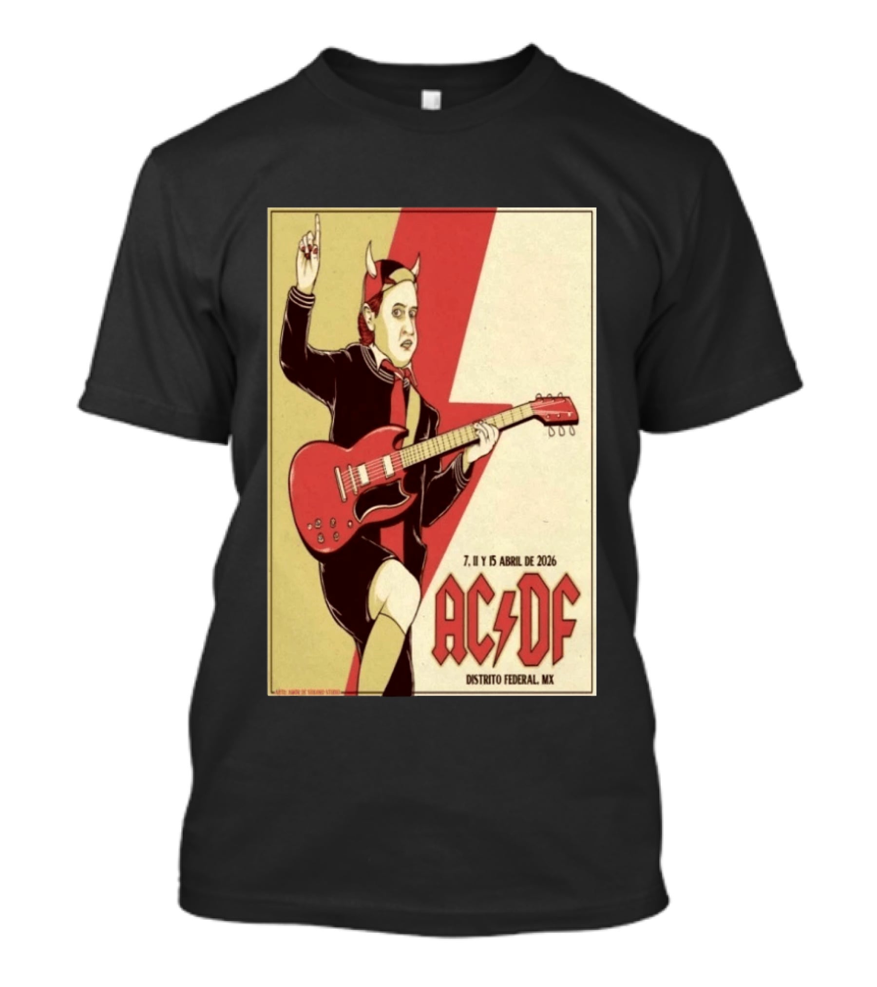 AC DF Distrito Federal MX Abril 2026 7 11 15 Rock Concert Red Guitar And Devil Horns T-Shirt