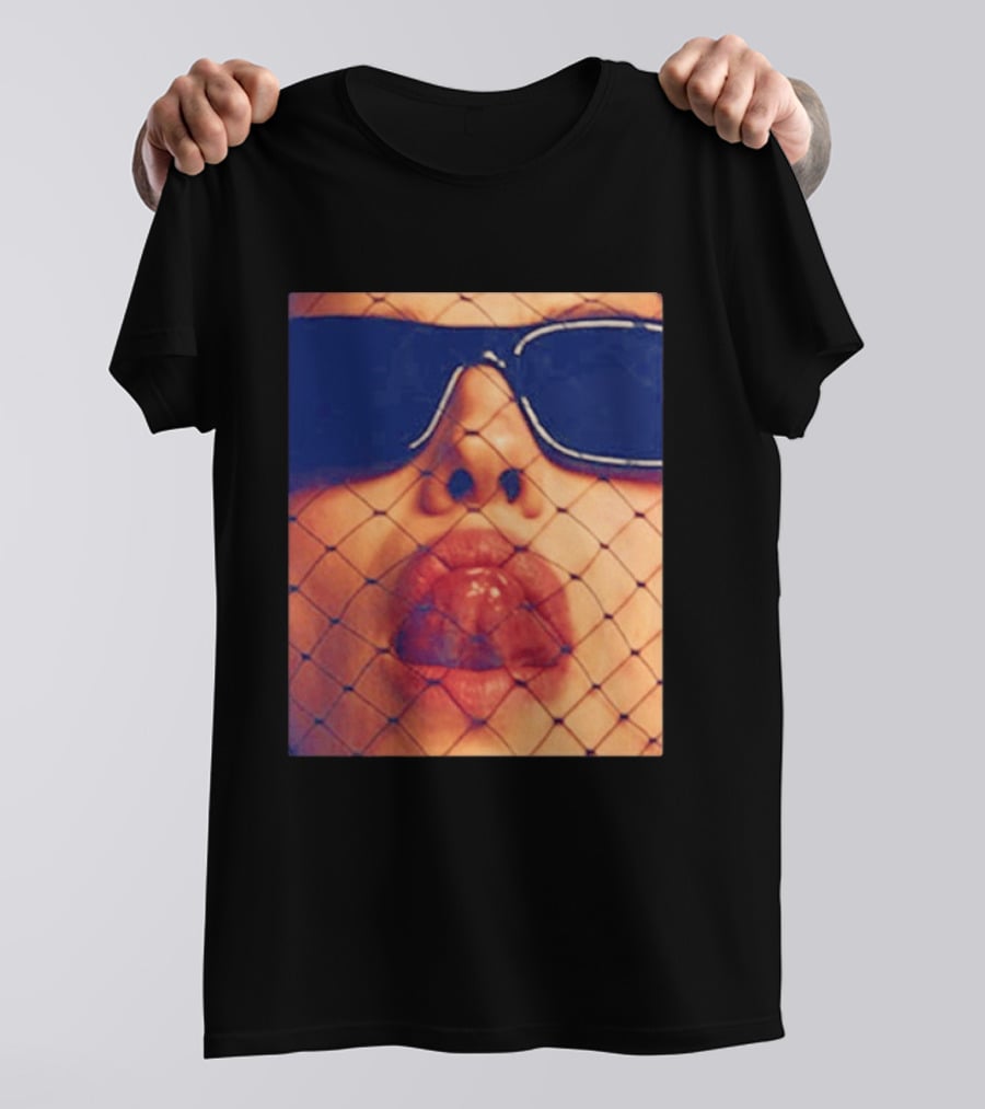 Irina Shayk Tongue Sunglasses Mesh T-Shirt