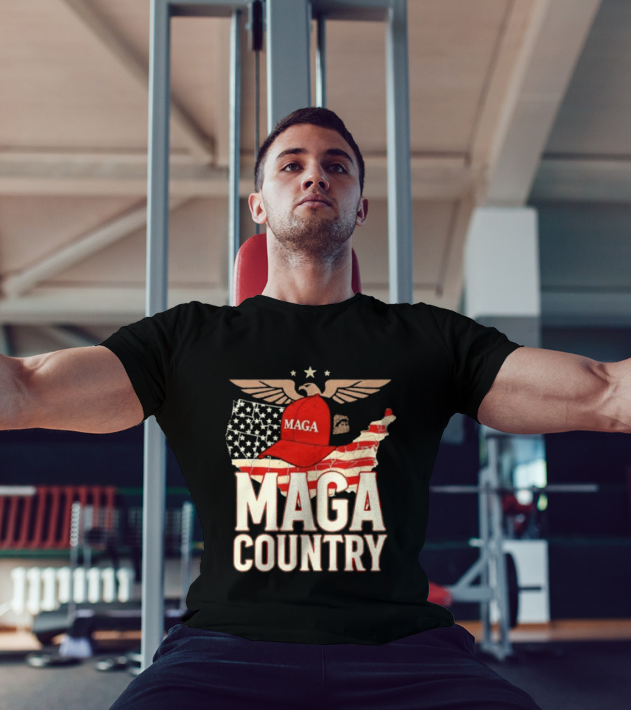 MAGA Country Patriotic USA Map With Red Hat And Eagle Wings T-Shirt