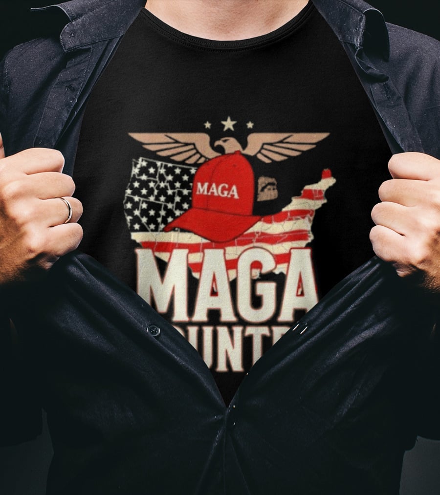 MAGA Country Patriotic USA Map With Red Hat And Eagle Wings T-Shirt
