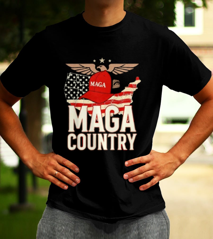 MAGA Country Patriotic USA Map With Red Hat And Eagle Wings T-Shirt