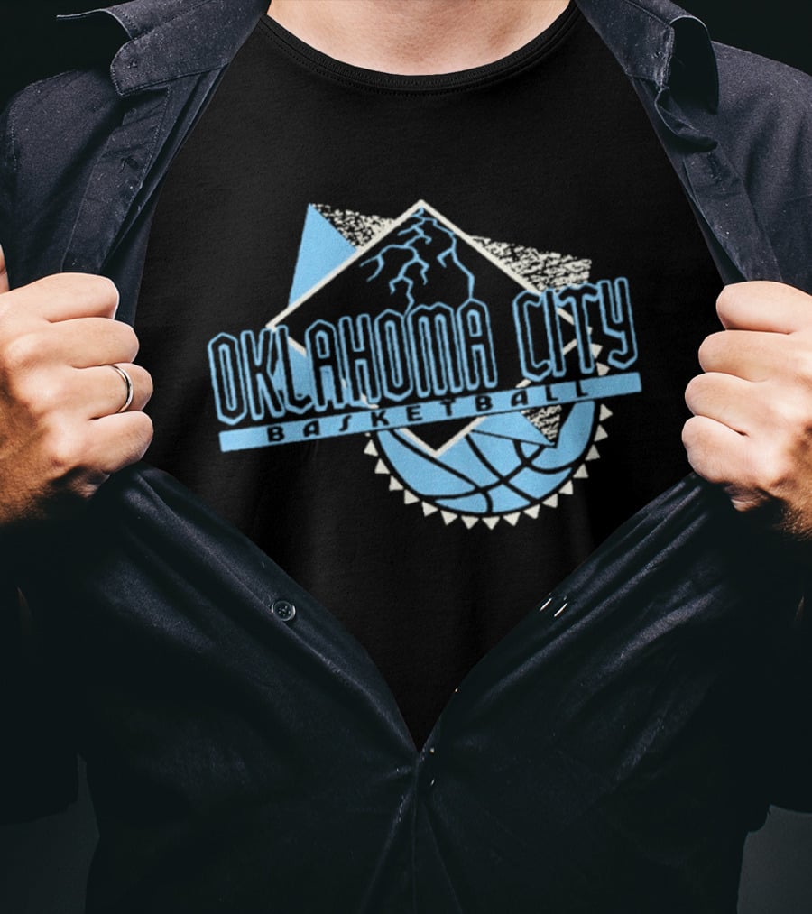 Oklahoma City Basketball Mountain And Basketball Hoop T-Shirt