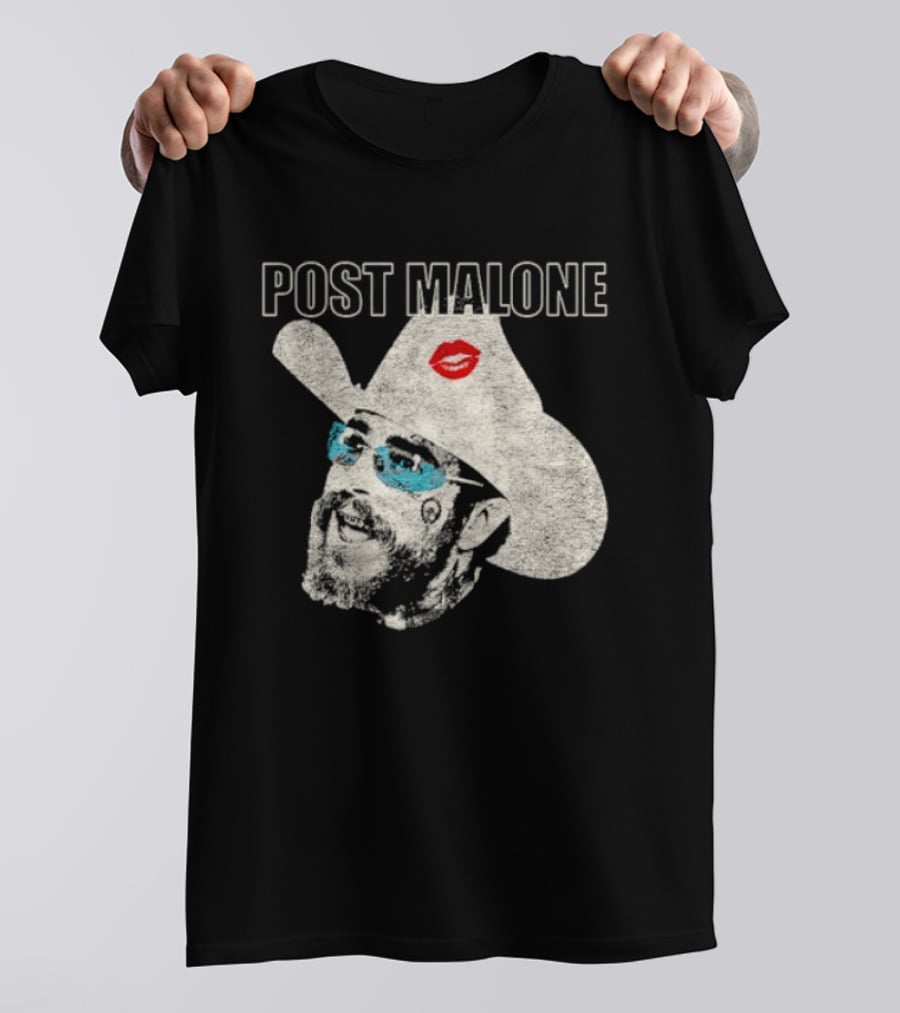 Post Malone Cowboy Hat Kiss Red Lips Blue Sunglasses T-Shirt