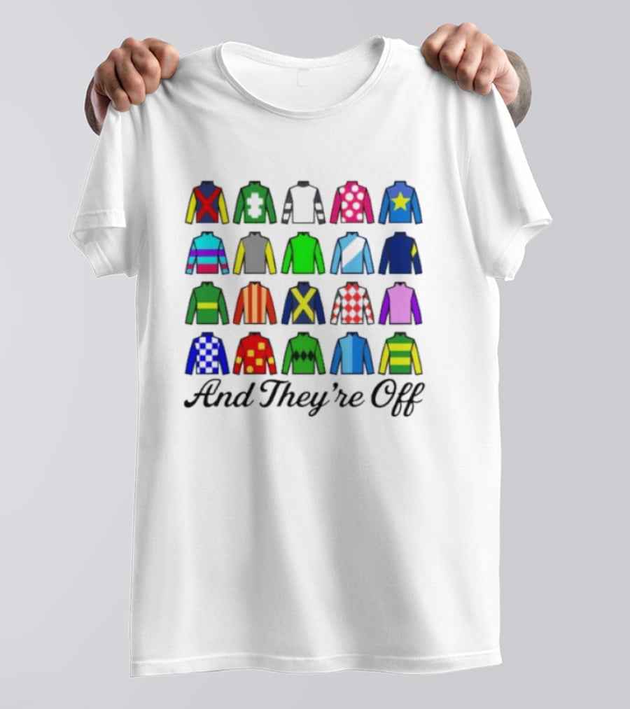 And They're Off Jockey Silks Colorful Patterns Racing T-Shirt