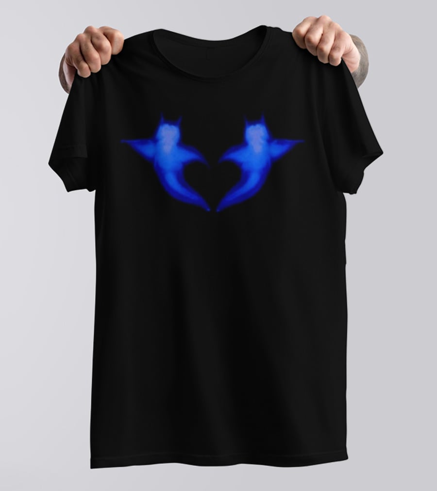 Two Hearts Blue Bat Silhouette Pair T-Shirt