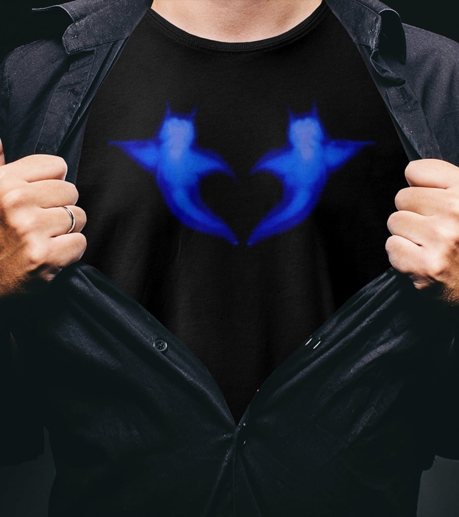 Two Hearts Blue Bat Silhouette Pair T-Shirt