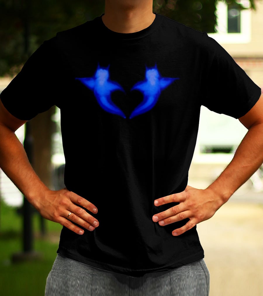 Two Hearts Blue Bat Silhouette Pair T-Shirt