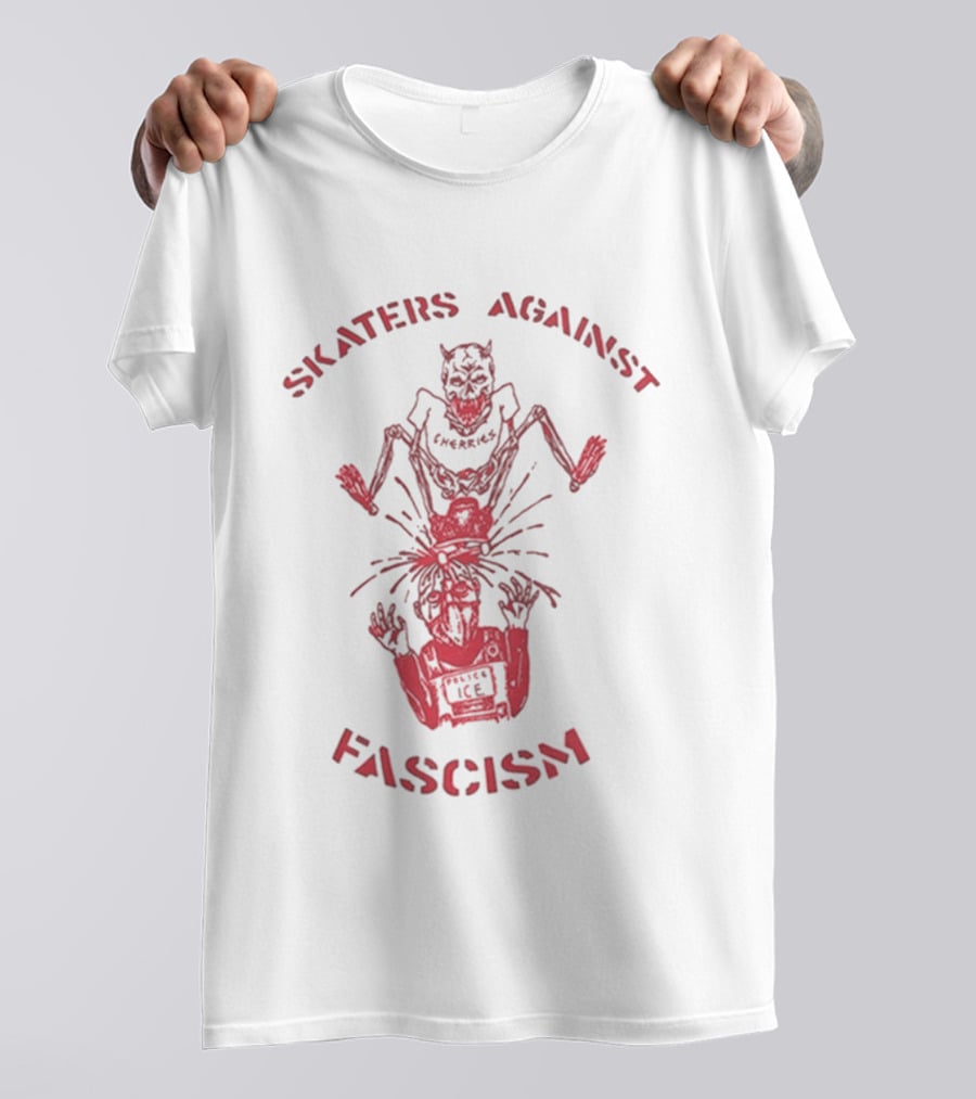 Skaters Against Fascism Cherries Wheels S.A.F Devil T-Shirt
