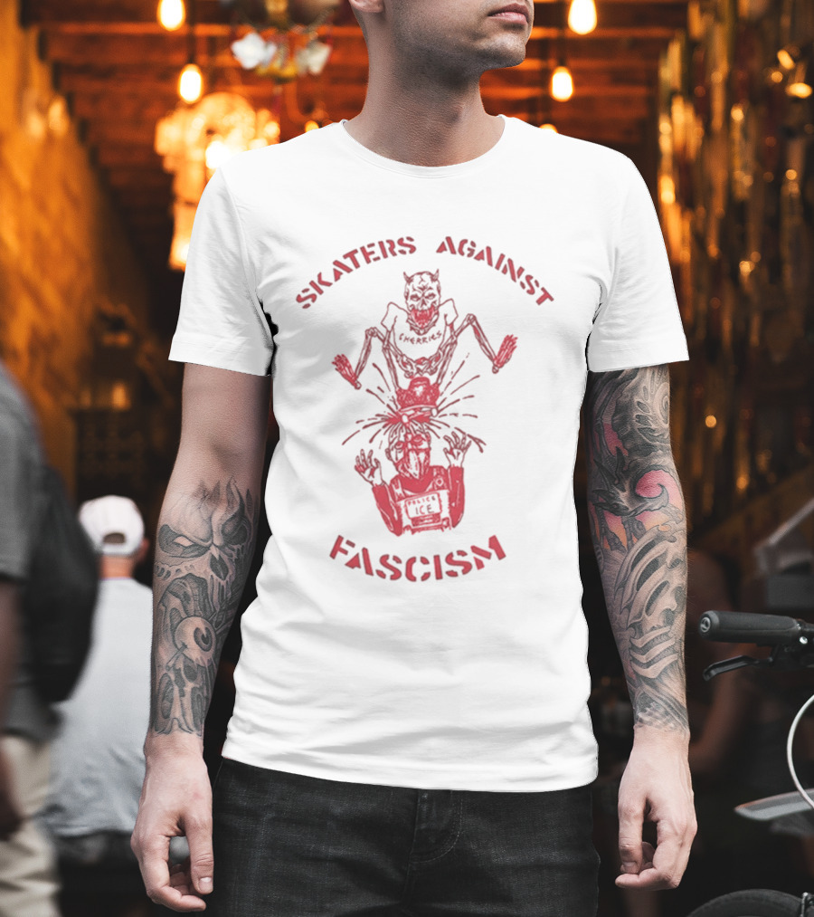 Skaters Against Fascism Cherries Wheels S.A.F Devil T-Shirt