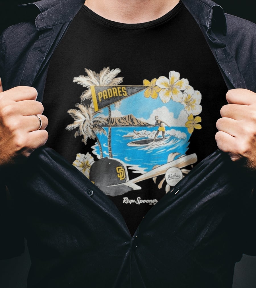 Reyn Spooner San Diego Padres Surfing Baseball Aloha Scene T-Shirt
