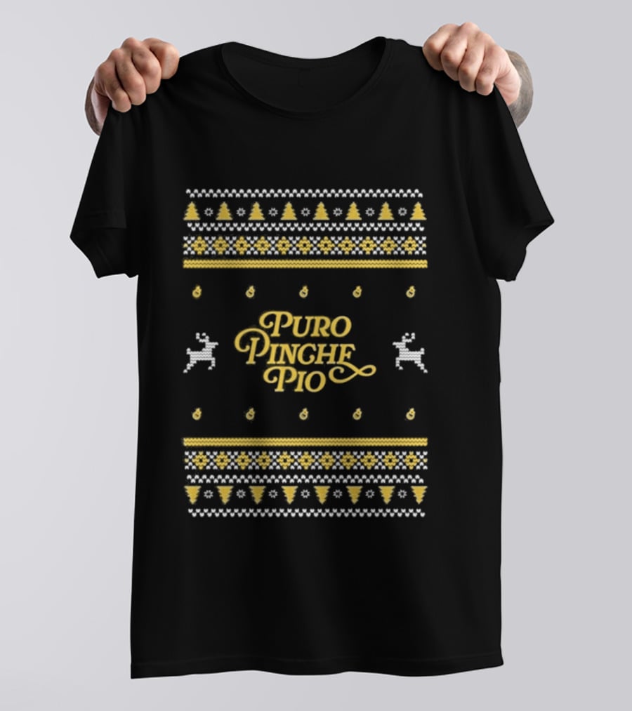 Riversgg Puro Pinche Pio Ugly Sweater Christmas Reindeer Trees T-Shirt