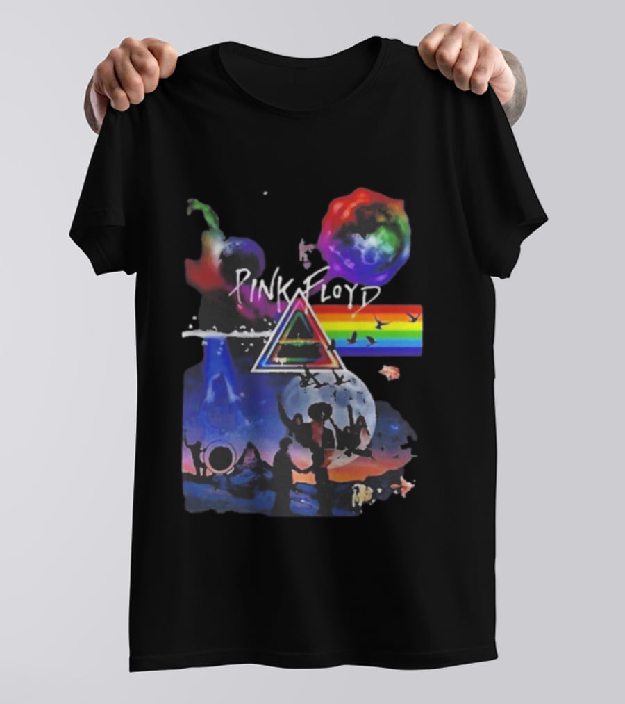 Pink Floyd Psychedelic Birds Colorful Rainbow Triangular Prism T-Shirt