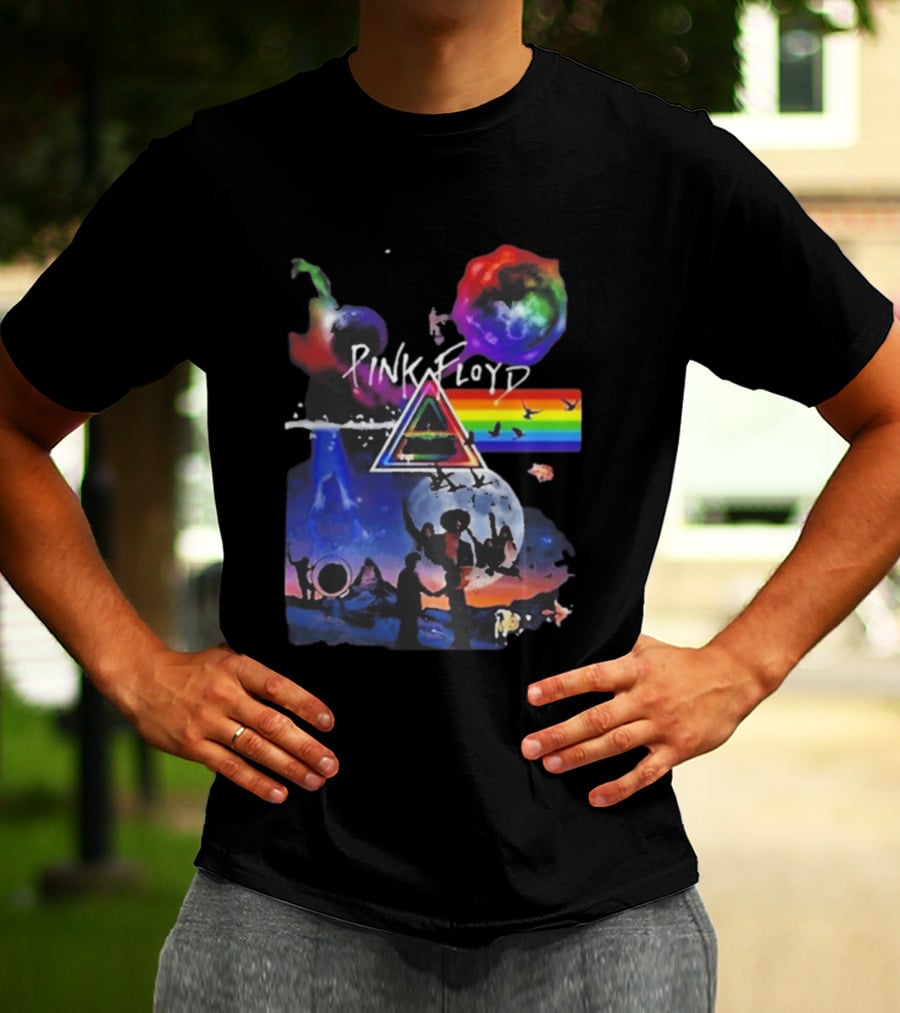 Pink Floyd Psychedelic Birds Colorful Rainbow Triangular Prism T-Shirt