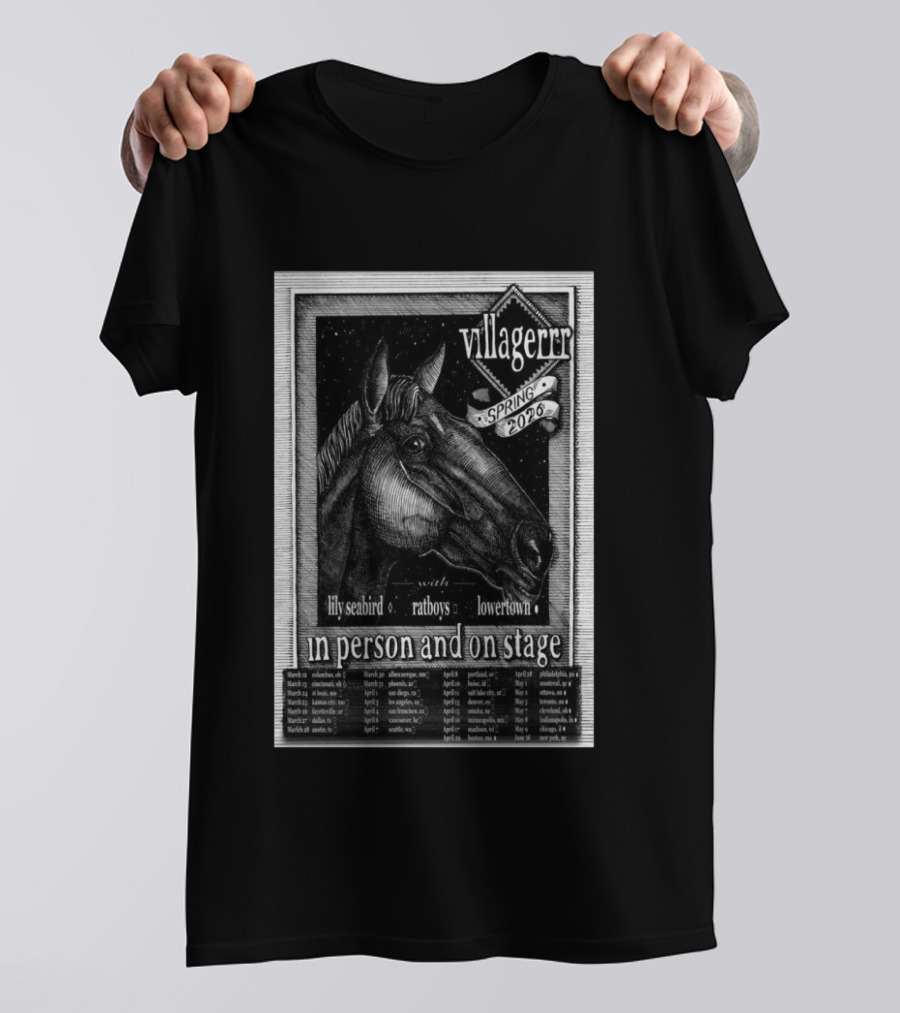 Villagerrr Spring 2026 Tour Horse Illustration With Lily Seabird Ratboys Lowertown T-Shirt