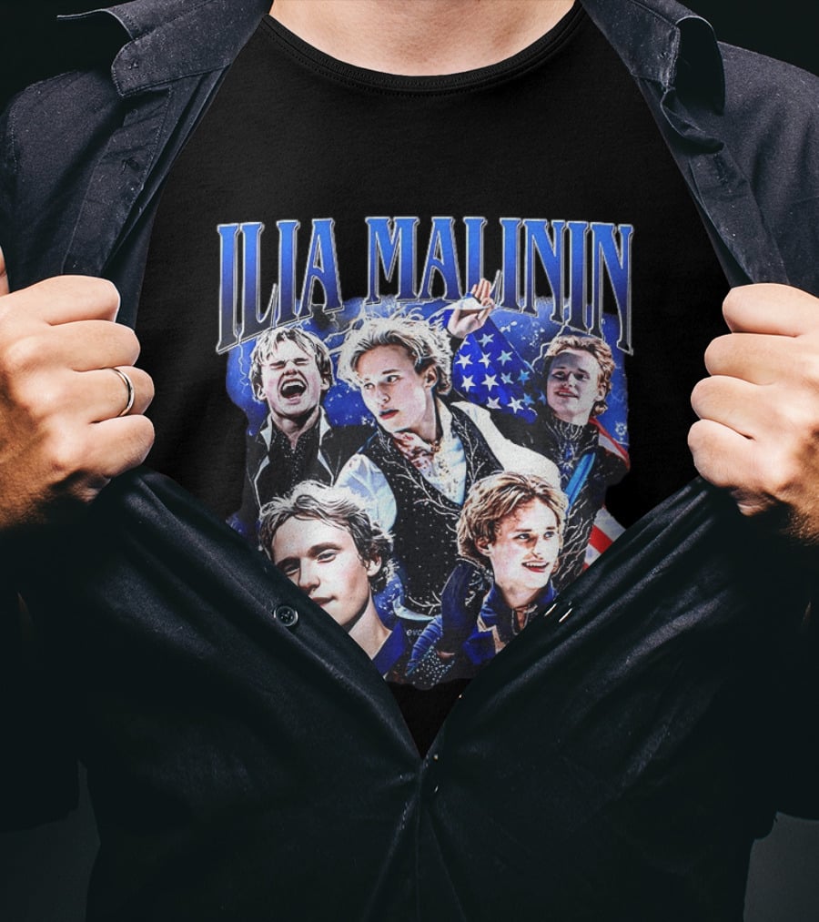 Ilia Malinin Quad Jump Legend Ice Skating American Flag T-Shirt