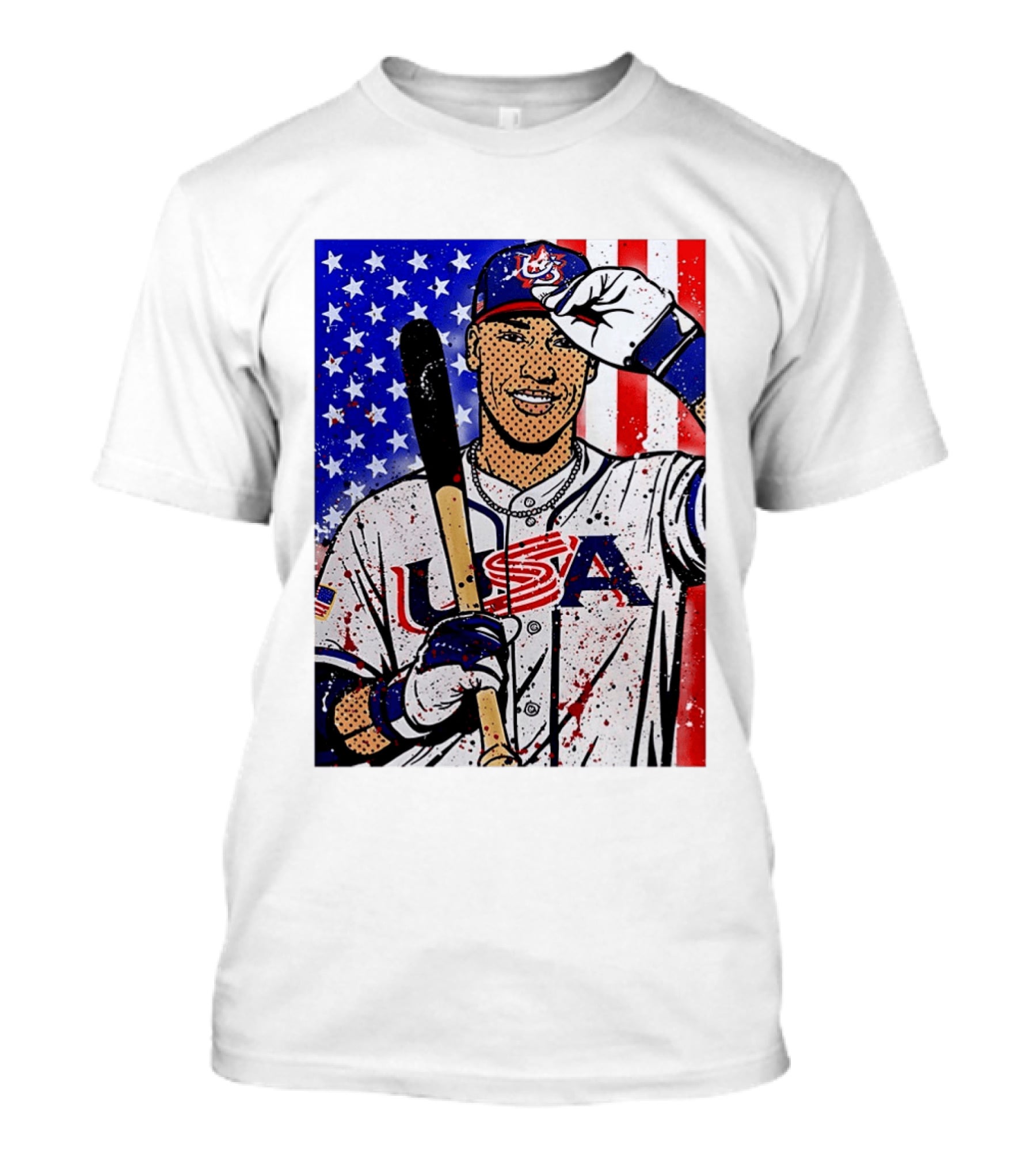 Aaron Judge USA Baseball Pop Art 2026 American Flag Stars Stripes T-Shirt