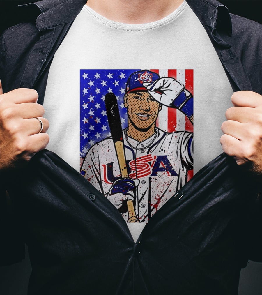 Aaron Judge USA Baseball Pop Art 2026 American Flag Stars Stripes T-Shirt