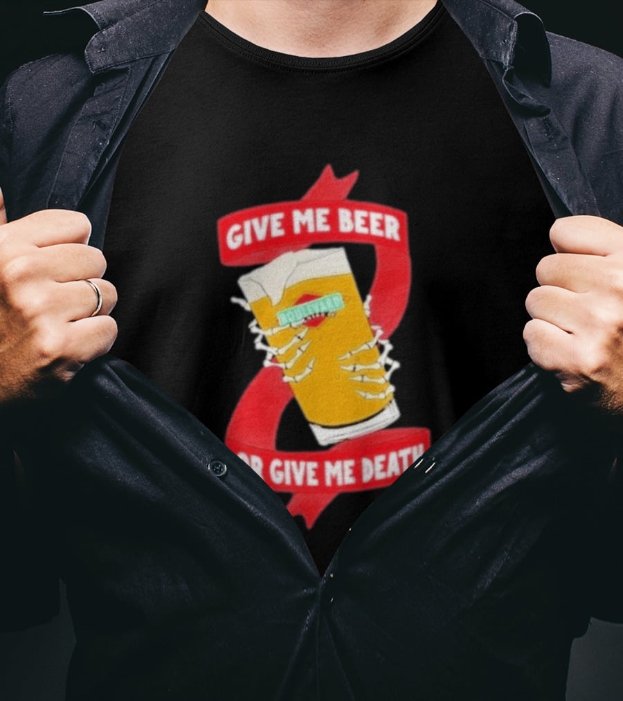 Boulevard Brewing Give Me Beer Or Give Me Death Skeleton Hands Holding Beer Glass T-Shirt