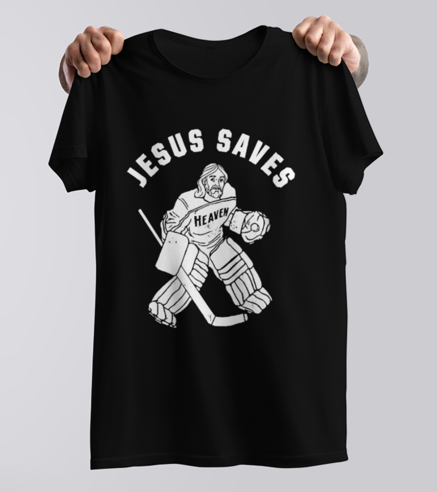 Jesus Saves Hockey Goalie Blocking Puck T-Shirt
