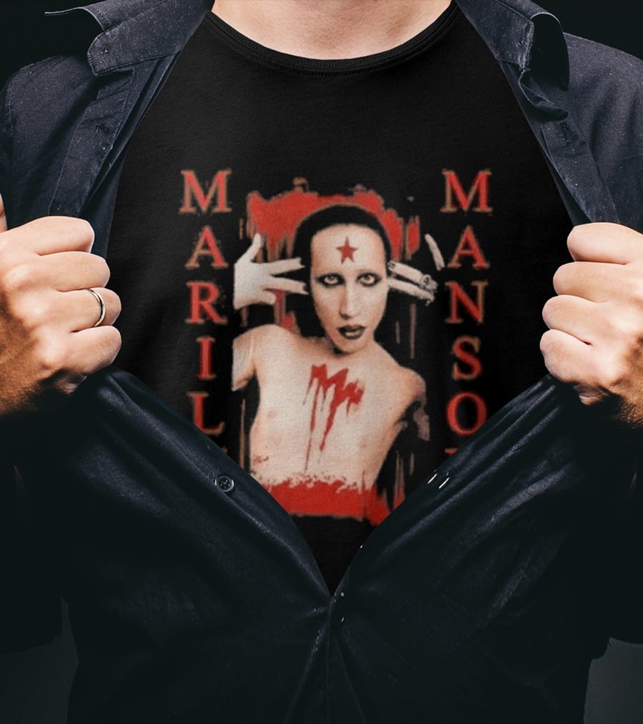 Marilyn Manson Star Forehead Bloody Chest Hands Head T-Shirt