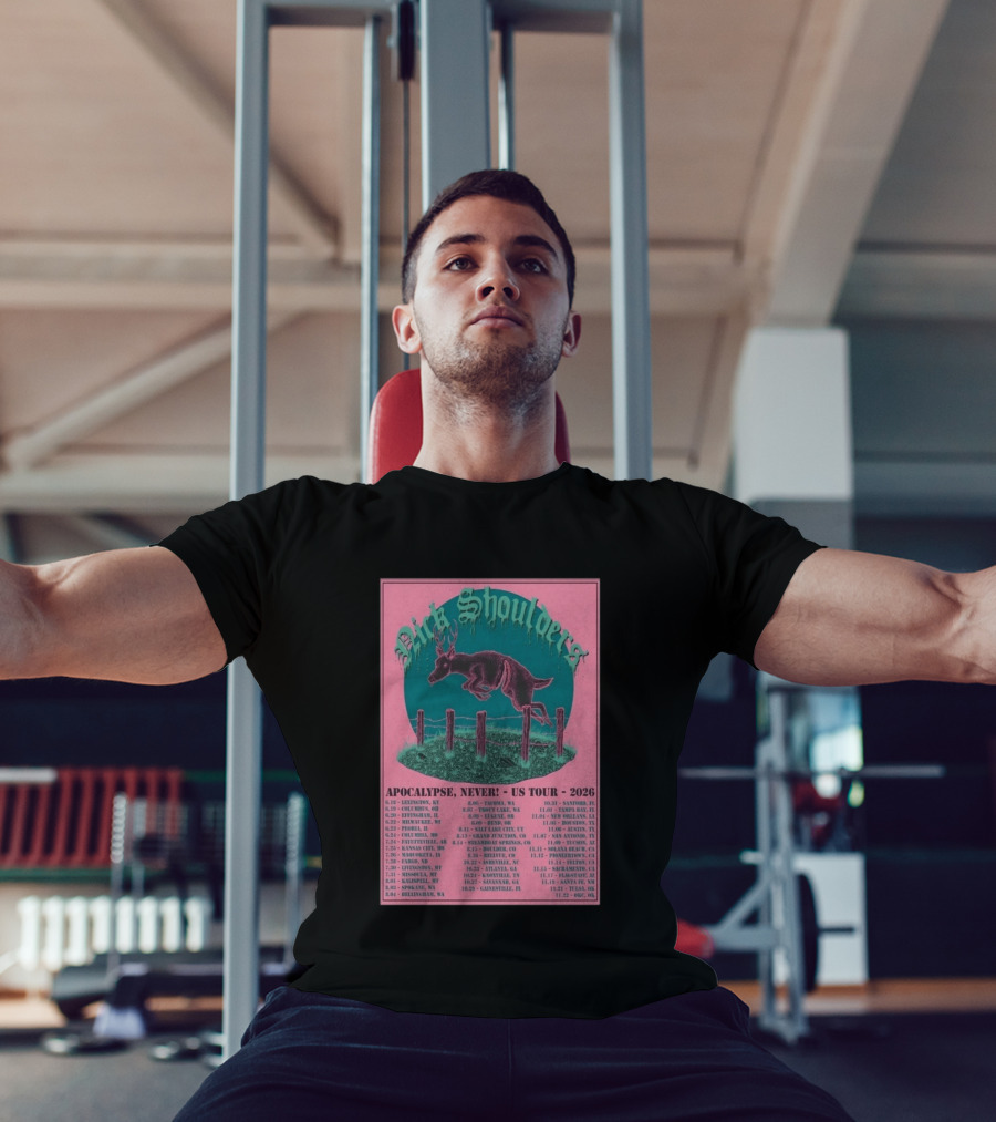 Nick Shoulders Apocalypse Never US Tour 2026 Retro Pink And Teal Leaping Deer Design With Tour Dates T-Shirt