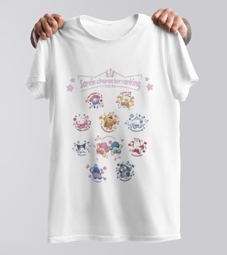 Sanrio Character Ranking 2026 Cute Characters Grid With Stars And Hearts T-Shirt
