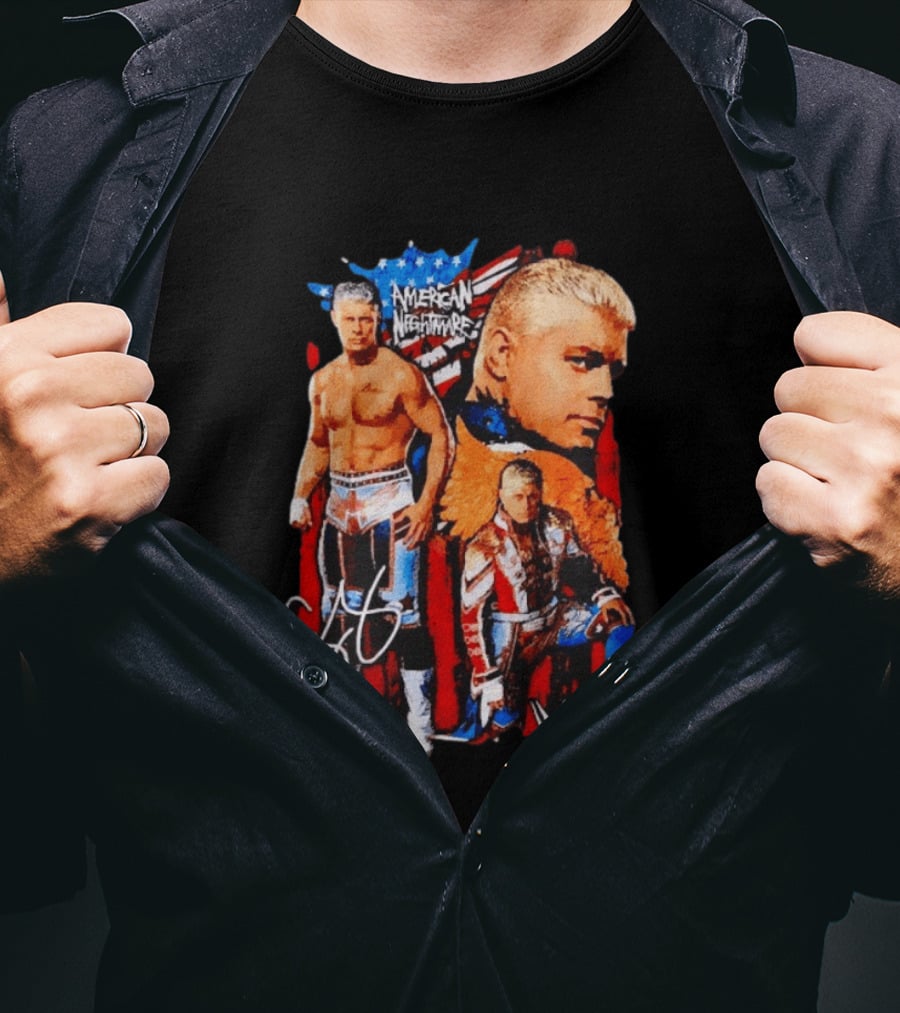 WWE Cody Rhodes American Nightmare Collage Patriotic Wrestling Iconic Signature T-Shirt