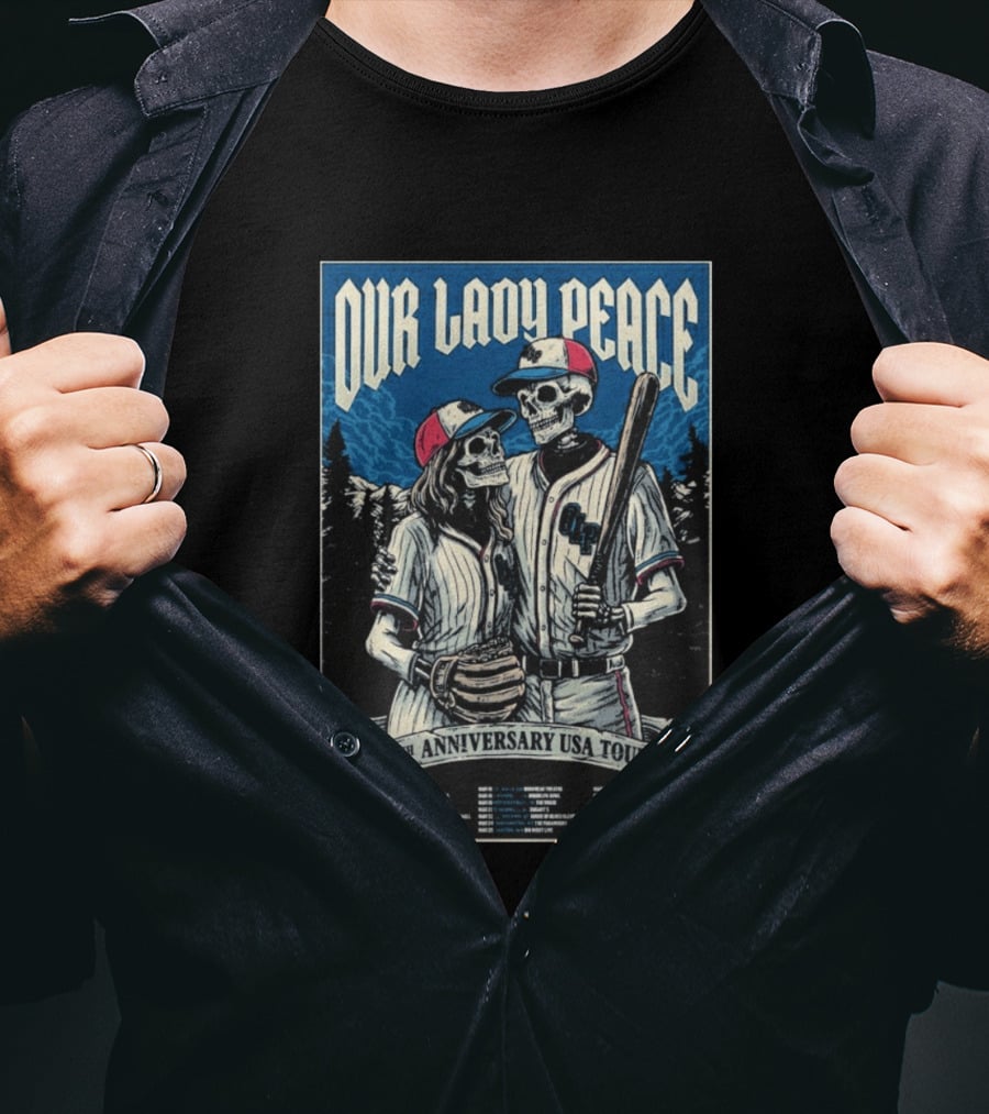Our Lady Peace 30th Anniversary USA Tour 2026 Skeleton Baseball T-Shirt