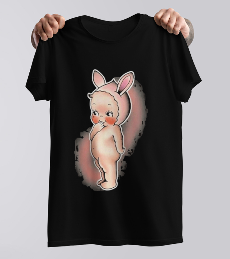 Kewpie Baby Bunny Rabbit Vintage Illustration Cute Pastel Pink Ears T-Shirt