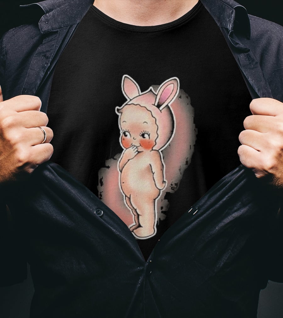 Kewpie Baby Bunny Rabbit Vintage Illustration Cute Pastel Pink Ears T-Shirt