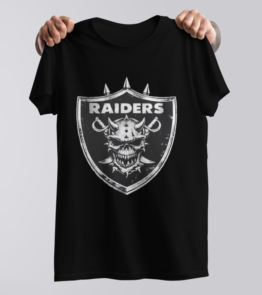 Las Vegas Raiders Skull Shield Emblem With Swords And Spikes T-Shirt