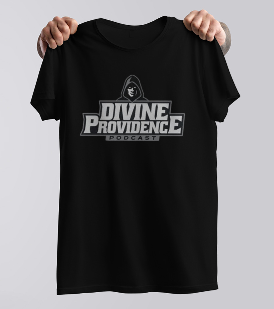 Divine Providence Podcast Emblem With Hooded Figure T-Shirt