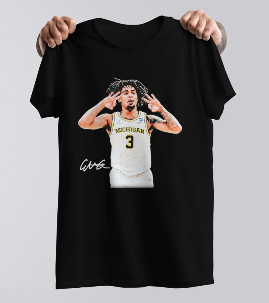 Michigan Wolverines Basketball Elliot Cadeau Jersey 3 Sign T-Shirt