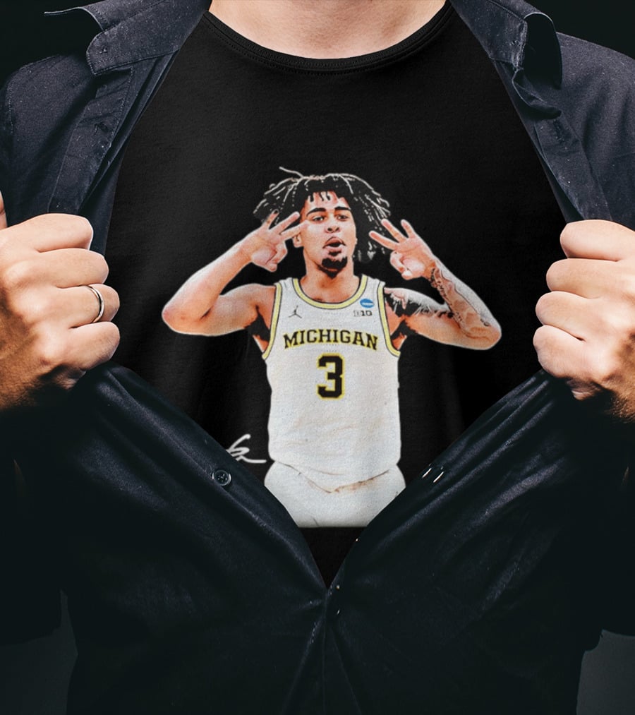 Michigan Wolverines Basketball Elliot Cadeau Jersey 3 Sign T-Shirt