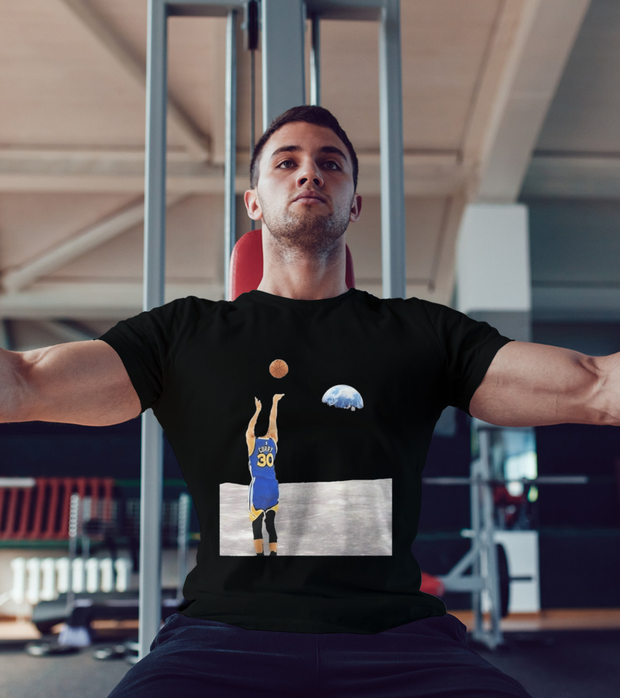 Stephen Curry 30 Shooting Basketball From Moon Earth View T-Shirt