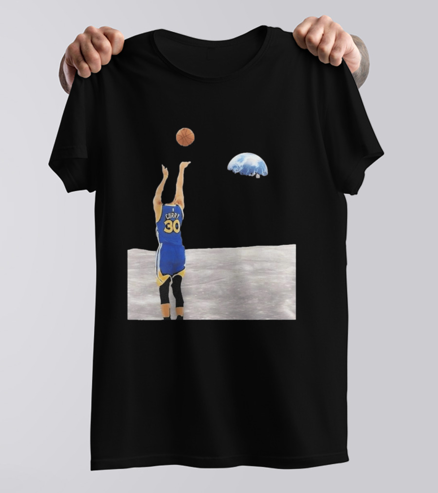 Stephen Curry 30 Shooting Basketball From Moon Earth View T-Shirt