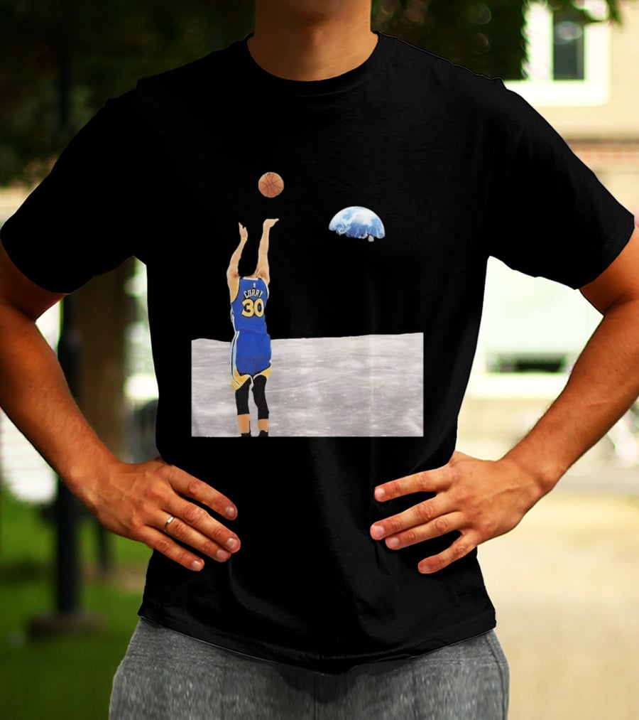 Stephen Curry 30 Shooting Basketball From Moon Earth View T-Shirt