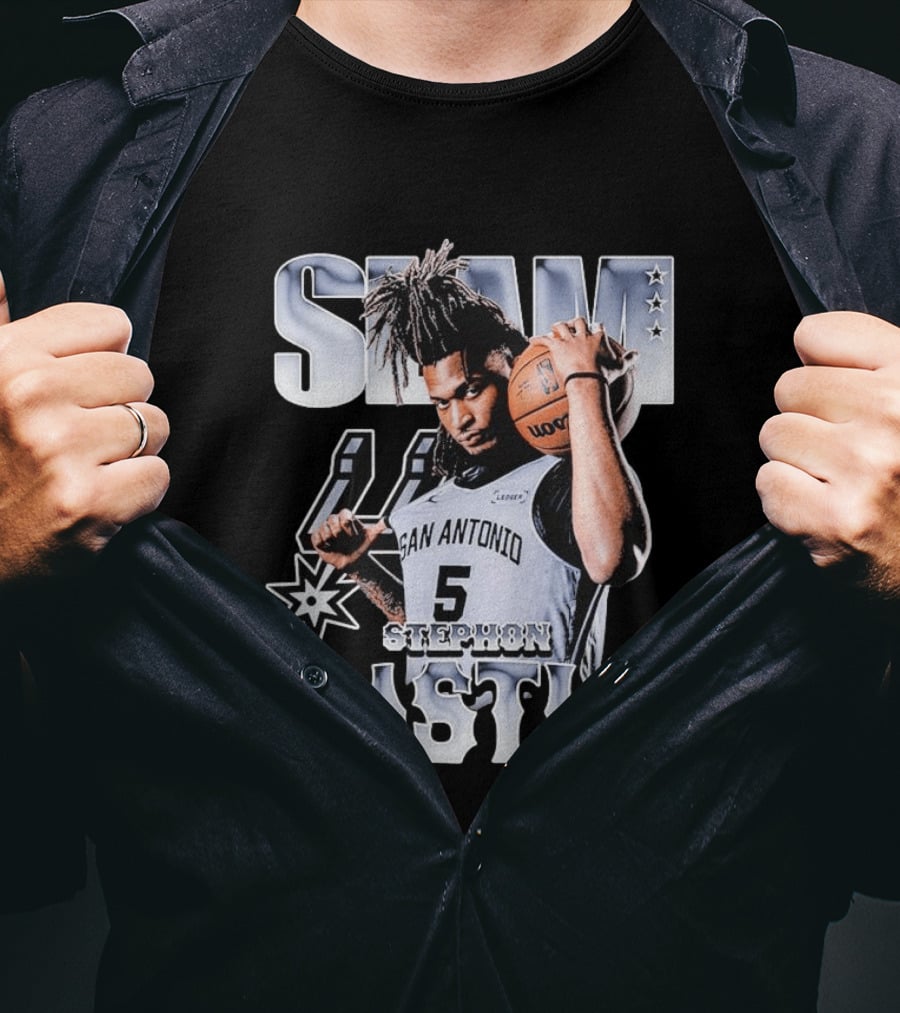 San Antonio Spurs Stephon Castle Slam Basketball T-Shirt