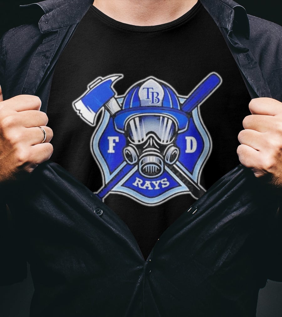 Tampa Bay Rays Firefighter Pride 2026 FD Shield Helmet Axe Bat Gas Mask T-Shirt