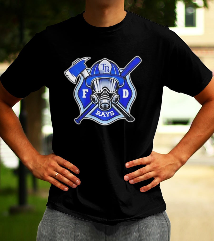 Tampa Bay Rays Firefighter Pride 2026 FD Shield Helmet Axe Bat Gas Mask T-Shirt