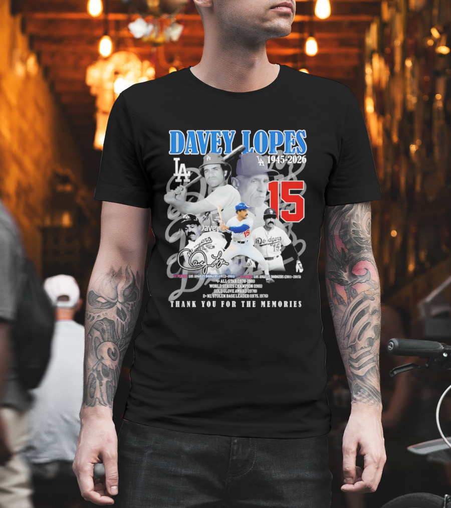 Davey Lopes Los Angeles Dodgers 1972 1981 Number 15 Thank You For The Memories T-Shirt