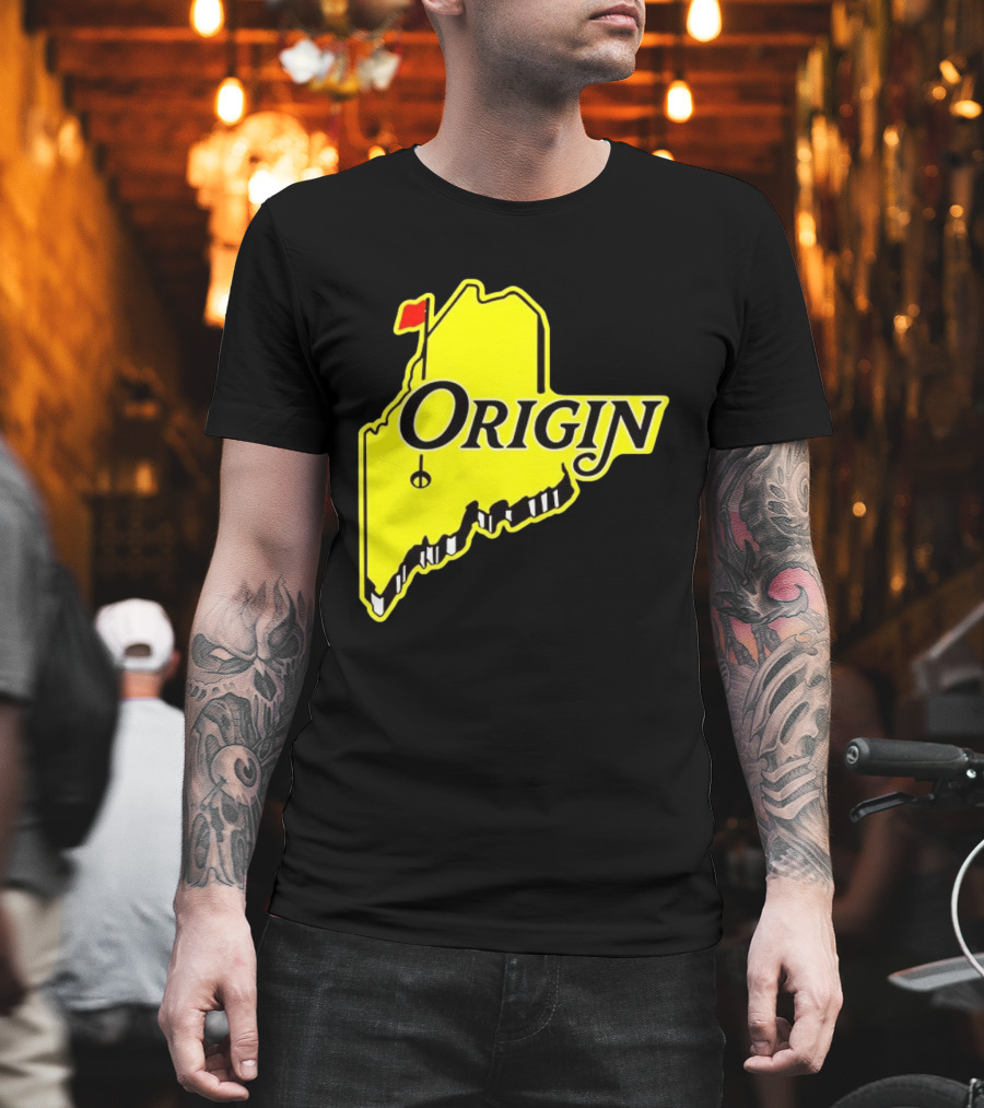 Origin USA Masters Golf Yellow Maine Flag Map T-Shirt