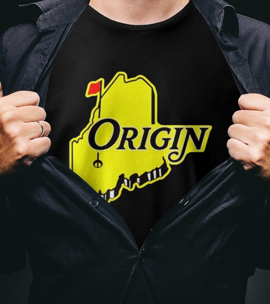 Origin USA Masters Golf Yellow Maine Flag Map T-Shirt