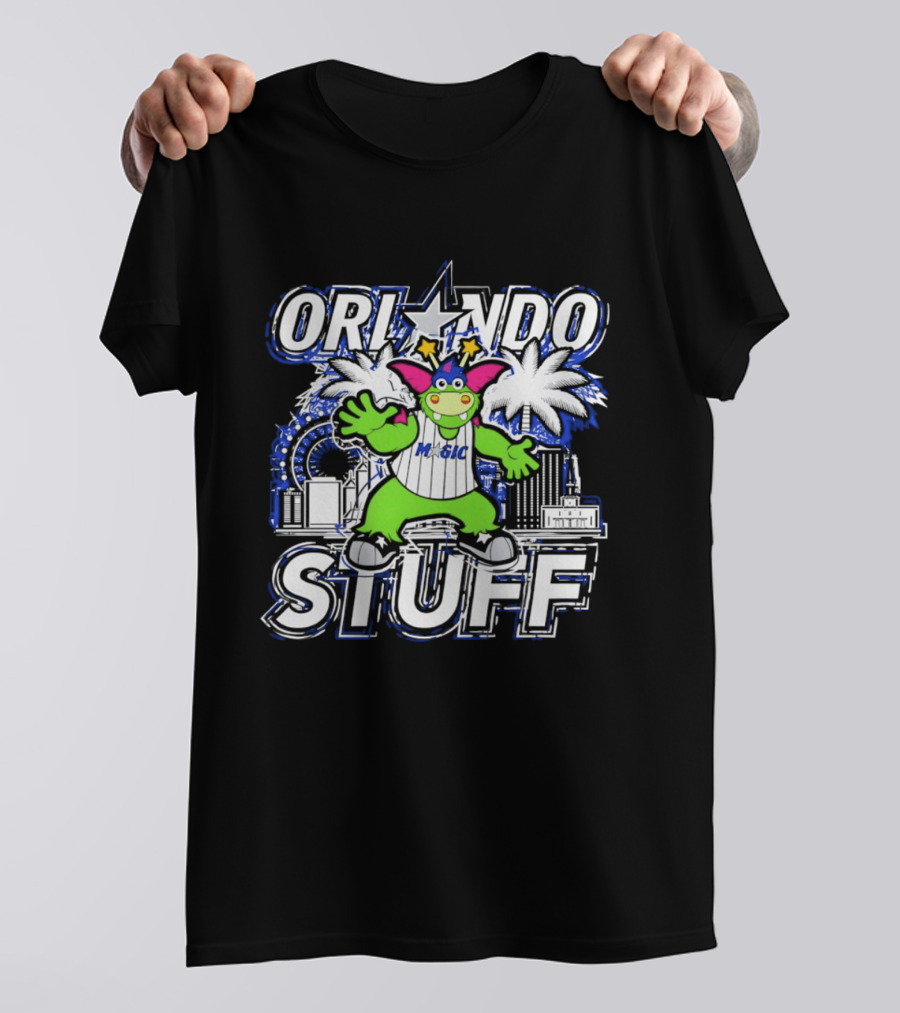 Orlando Magic Stuff NBA Mascot With Star Palms And City Skyline T-Shirt