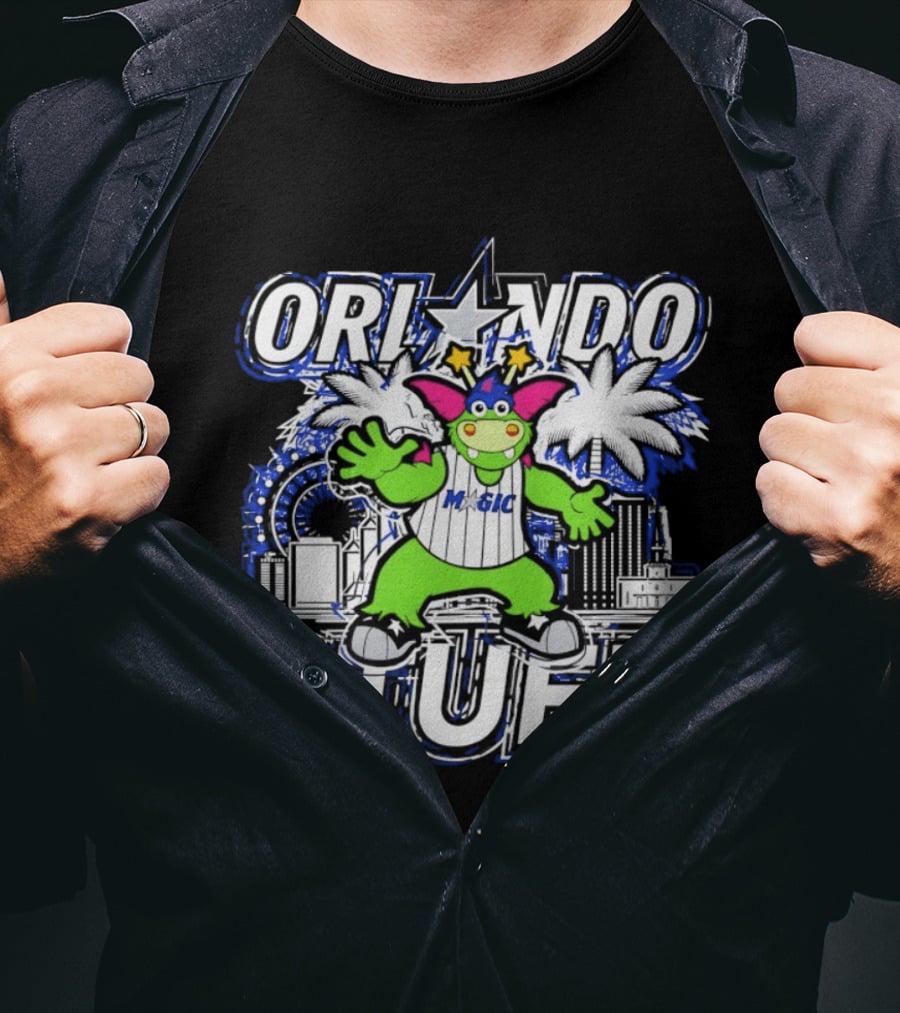 Orlando Magic Stuff NBA Mascot With Star Palms And City Skyline T-Shirt